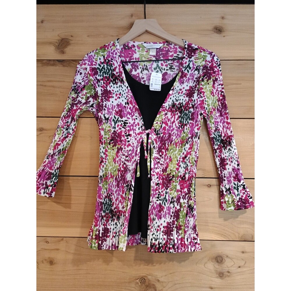 CHRISTOPHER BANKS Floral Stretch Ruffle Crinkle Ripple Women’s Blouse Top Small